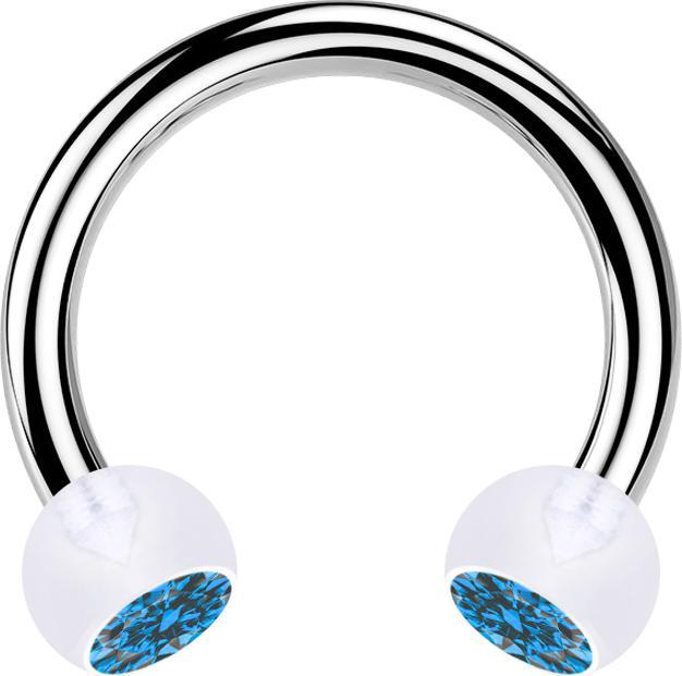 Star Piercing Circular Barbell silber mit zwei Kugeln transparent Kristall hellblau (ohne Messing, Bioflex, Chirurgenstahl 316L)