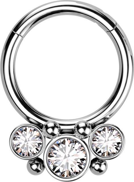 Produktbild Star Piercing Micro Segmentring klappbar silber vier Kugeln drei runde Kristalle silber (Chirurgenstahl 316L, ohne Messing)
