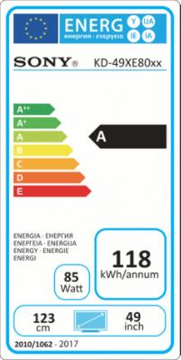 Energy Label Sony Kd-49xe8005 (49", LCD, 4K, 2017)