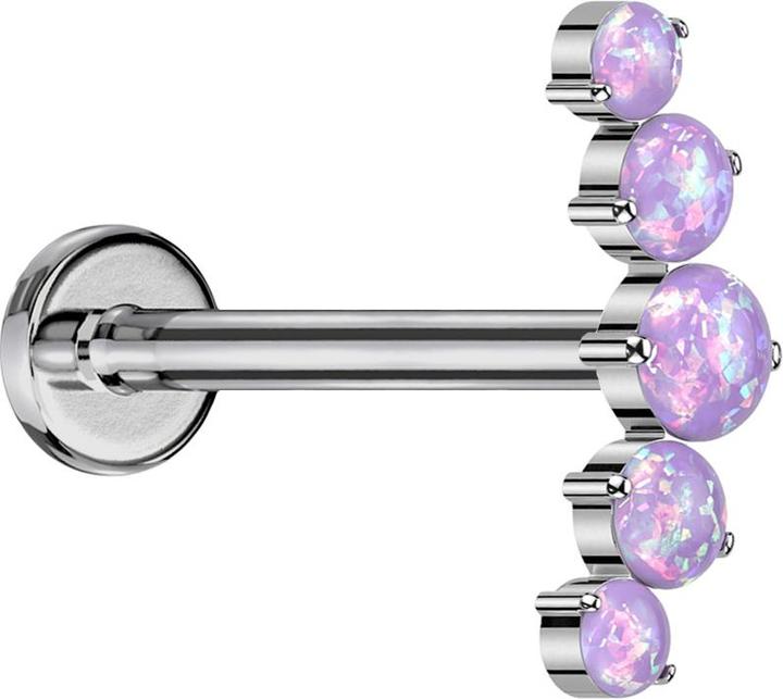 Produktbild Star Piercing Micro Labret Innengewinde silber gebogen silber fünf Opale violett (Titan G23, ohne Messing)