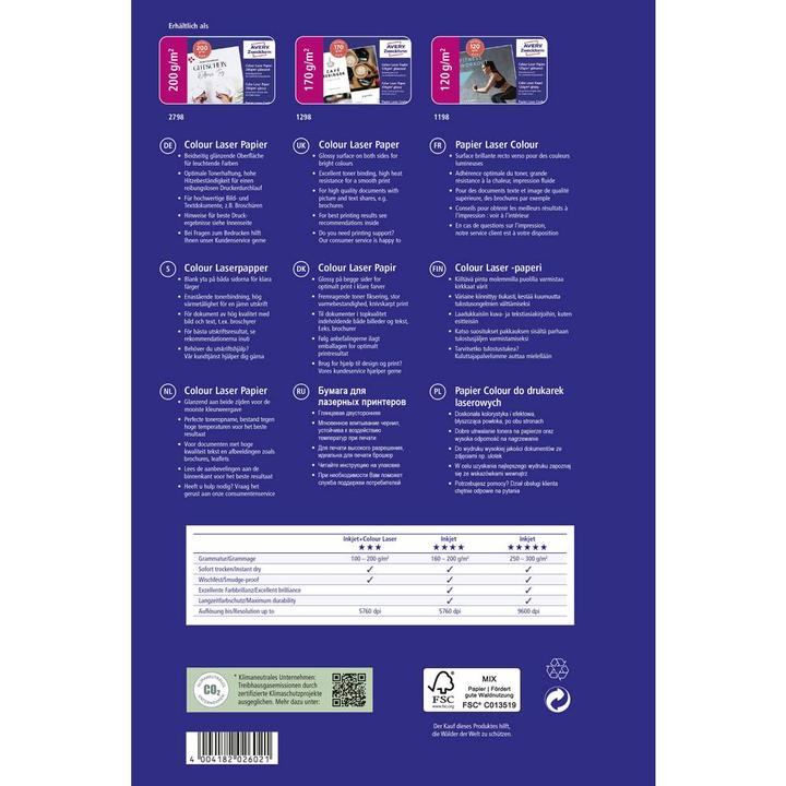 Produktbild Avery Premium Colour Laser Papier (200 g/m², A4, 100 x)