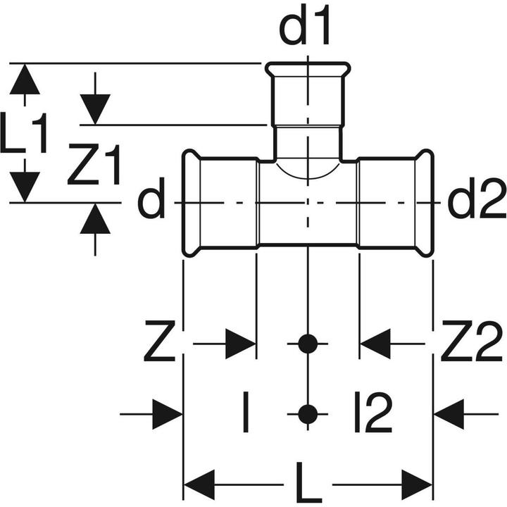 Actual product image Geberit Mapress stainless steel T-piece reduced, d42-18-42 (T-connection)