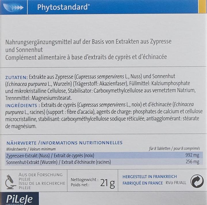 Nutritional values and ingredients Phytostandarts Pileje cypress and coneflower (30 Piece, Pills, 35 g)