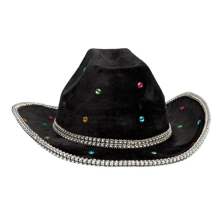 Produktbild Boland Cowboyhut Schwarz in Samtoptik mit Strasssteinen