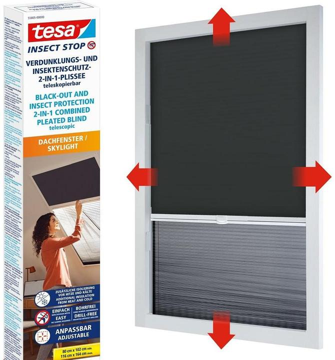 Actual product image tesa Insektenschutz 2-in-1-Plissee - Rollo und Fliegengitter für Dachfenster ohne Bohren