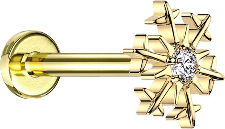 Produktbild Star Piercing Micro Labret Innengewinde vergoldet Schneeflocke vergoldet vier Kristalle silber (ohne Messing, Titan G23)