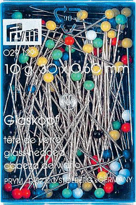 Actual product image Prym Glass head pins, coloured 0.60 x 30 mm, box 10 g, steel
