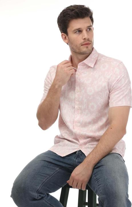Actual product image Ted Baker Mens Flaisby Floral Linen Blend Short-Sleeved Shirt (XL)