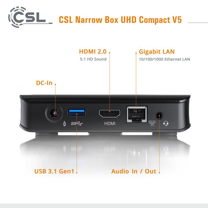Actual product image CSL Narrow Box Ultra HD Compact v5 (Intel Celeron N5100, 4 GB, 512 GB, Intel UHD Graphics)