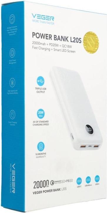 Actual product image Veger L20S Charger (20000 mAh, 20 W, 20 Wh)