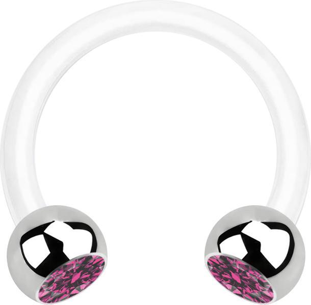 Star Piercing Micro Circular Barbell weiss mit zwei Kugeln silber Kristall pink (Bioflex, ohne Messing, Chirurgenstahl 316L)