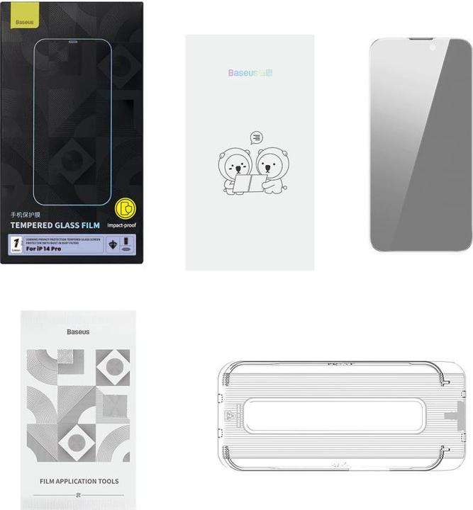 Produktbild Baseus Privacy Tempered Glass for iPhone 14 Pro Full Screen 0.4mm Privacy Filter Anti Spy + Mounting (1 Stück, Apple iPhone 14 Pro)