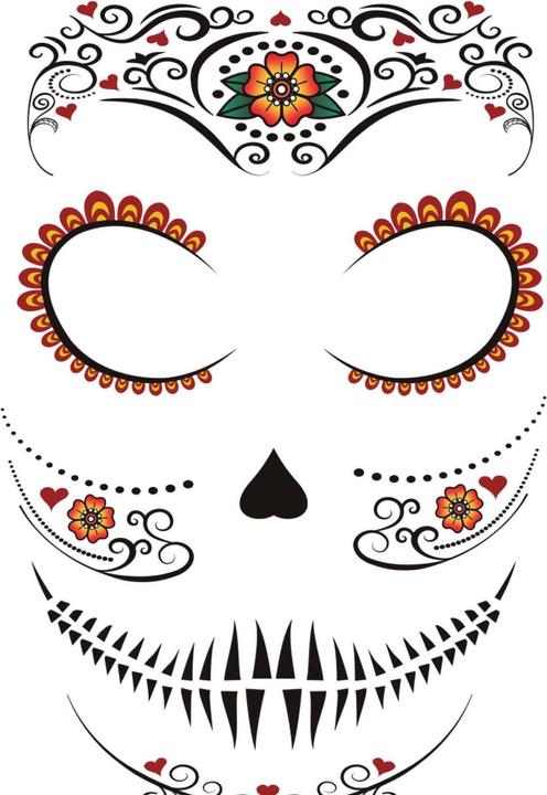 Actual product image Fiesta Sugar Skull Catrina face tattoo (One size)