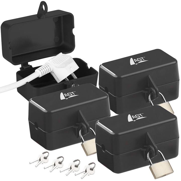 Produktbild AGT 4er-Set abschliessbare Stromstecker-Schutzbox inkl. Vorhängeschloss