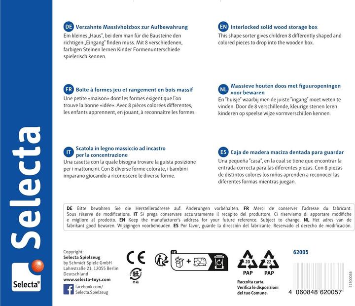 Valeurs nutritives et ingrédients Selecta Spielzeug Boîte de tri