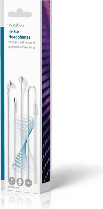 Actual product image Nedis Headphones with cable | 3.5 mm | Cable length: 1.20 m | Built-in microphone | White (Cable)
