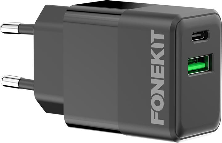FoneKit Double -laturi, USB-C + USB-A, musta