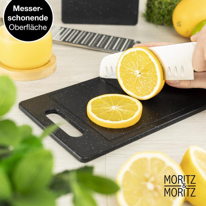 Produktbild Moritz & Moritz 2X Schneidebretter Kunststoff mit Saftrille in Granit Optik - 25 x 15 cm
