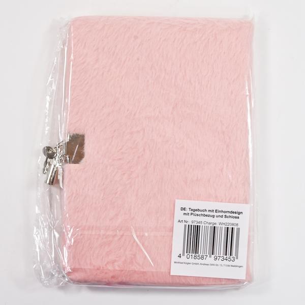 Actual product image Kögler Plush diary, unicorn with pink plush, to close, 14,8x21,5x3 cm