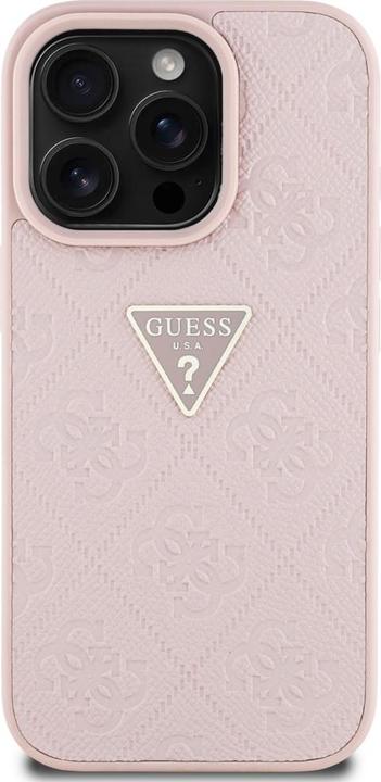 Actual product image Guess Hardcase PU Grained Hot Stamp 4G Triangle Metal Case for iPhone 16 Pro Max 6,9" Pink (Apple iPhone 16 Pro Max)