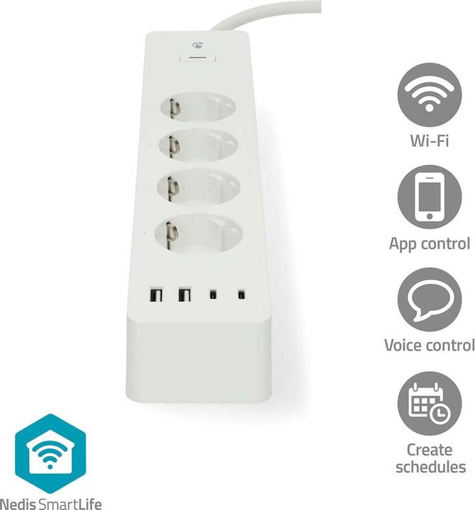Image du produit Nedis SmartLife Power Strip Wi-Fi | Hybride (CEE 7/7) / USB A / USB-C™ | 16 A | 3680 W | 2.00 m | 0 -