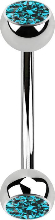 Star Piercing Micro Banane silber mit zwei Kugeln Kristall aqua (Chirurgenstahl 316L)