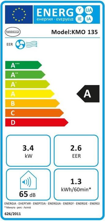 Energie-Label Nanyo KMO135 (45 m², 12000 BTU/h)