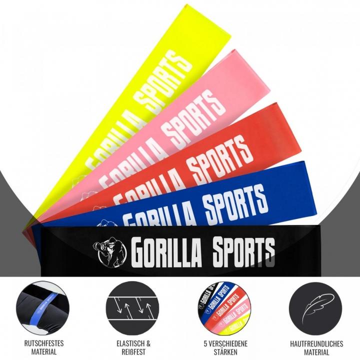 Produktbild Gorilla Sports Resistance Band Set (0.50 m, Extra Leicht, Leicht, Mittel, Stark, Extra Stark)