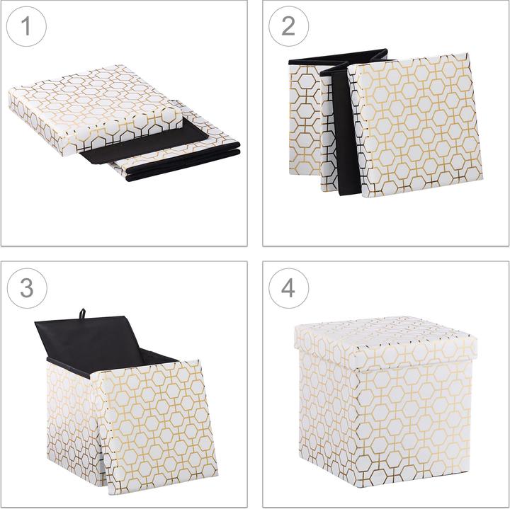 Actual product image Relaxdays Folding Cube Seat, Padded Ottoman with Lid