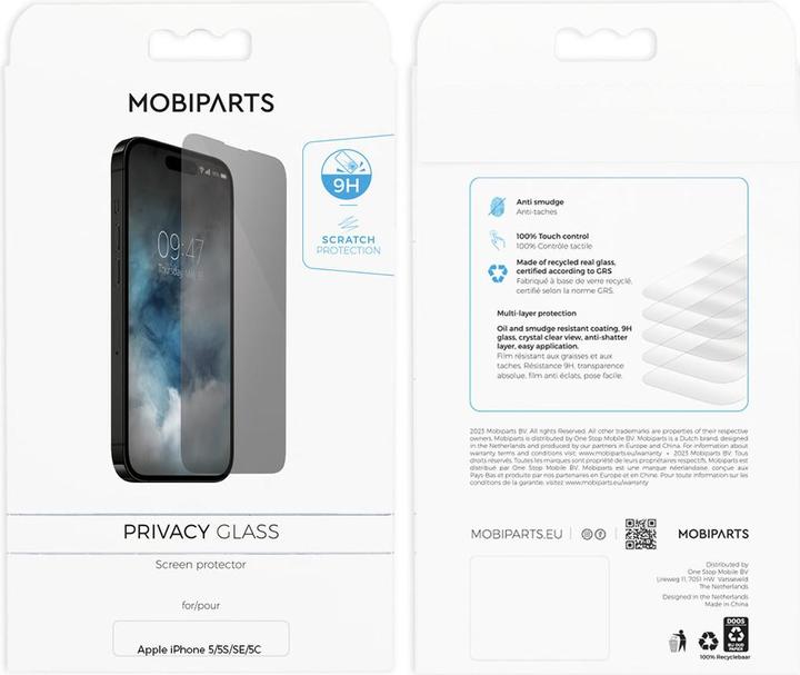 Productafbeelding Mobiparts Privacy Glass Apple iPhone 5/5S/SE/5C (1 Stuk, Apple iPhone 5s, Apple iPhone SE, Apple iPhone 5, Apple iPhone 5c)