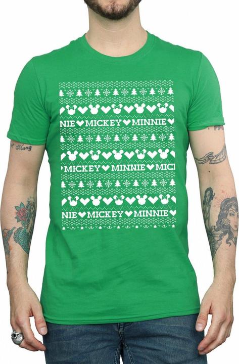 Actual product image Disney Mens Mickey And Minnie Christmas Fair Isle T-Shirt (XXL)