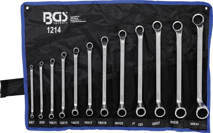 BGS Set di 12 Chiavi a doppio anello, a gomito SW 6 x 7 - 30 x 32 mm ( 1214 ) (19 mm, 6 mm, 12 mm, 24 mm, 14 mm, 22 mm, 16 mm, 23 mm, 10 mm, 21 mm, 18 mm, 27 mm, 7 mm, 17 mm, 11 mm, 15 mm, 26 mm, 30 mm, 8 mm, 28 mm, 9 mm, 29 mm, 13 mm, 20 mm, 25 mm)