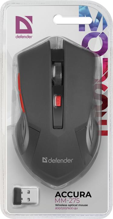 Produktbild Defender MAUS ACCURA MM-275 RF SCHWARZ UND ROT OPTICAL 1600DPI 6P (Kabellos)