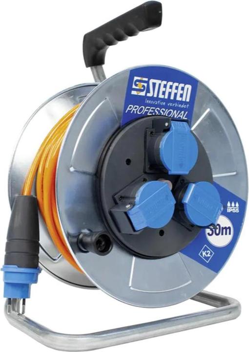 Steffen Metall Kabelrolle PROFESSIONAL verzinkt 3xT13 IP55 EPR-PUR 3x1.5mm2 30m (30 m, 1.50 mm²)