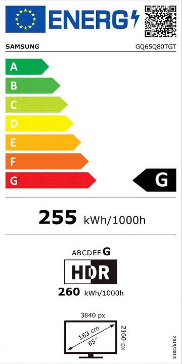 Energy Label Samsung Q80T (65", QLED, 4K, 2020)