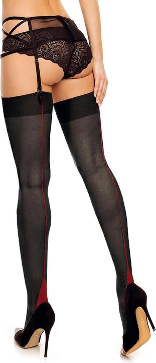 Image du produit Glamory Delight 20 Bas porte-jarretelles à couture, couleur noir-rouge, taille 56-58 (20 DEN, 56 - 58)