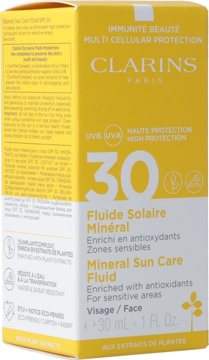 Actual product image Clarins Sun - Fluide Solaire Minéral Visage SPF30 (Sun cream face, SPF 30, 30 ml, 62 g)