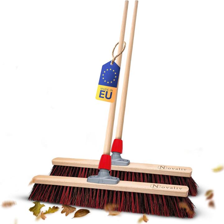 Produktbild Novaliv 2 x Besen mit Holzstiel 60 cm I Arenga-Elaston Kehrbesen Gartenbesen I Industriebesen Strassenbesen (2 Stk.)