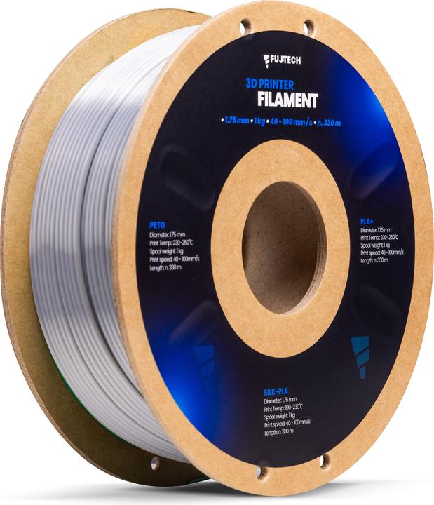Fuj Tek Silk PLA 3D Printer Filament, 1.75 mm, silver (PLA, 1.75 mm, 1398 g, Silver)