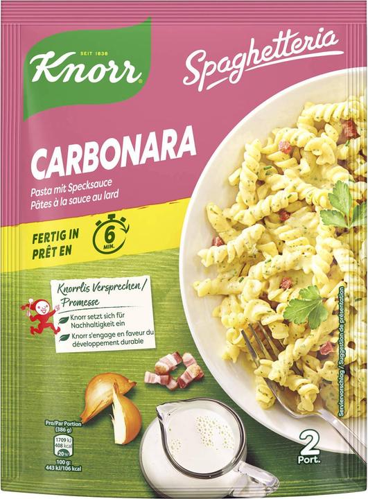 Image du produit Knorr Spaghetteria Carbonara Pasta, sachet pâtes à la crème, au lard & à l'huile d'olive extra vierge (212 g)