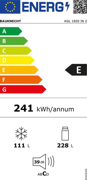 Label énergétique Bauknecht KGL 1820 IN 2 (Autonome, 339 l)