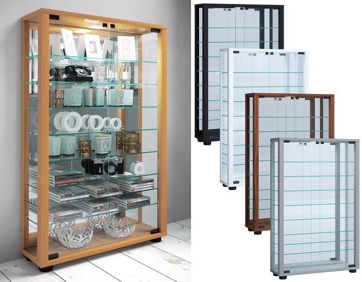 Produktbild VCM Sammelvitrine Standvitrine Glasvitrine Glasregal Vitrine Glas Schaukasten "Lumo Mini Spiegel" (59 x 18 x 91 cm)