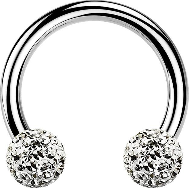 Star Piercing Circular Barbell silber mit zwei Kristall Kugeln silber Epoxy Schutzschicht (Chirurgenstahl 316L)