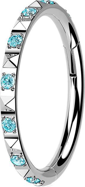 Star Piercing Micro Segmentring klappbar silber seitlich Pyramiden und Kristalle aqua (ohne Messing, Titan G23)