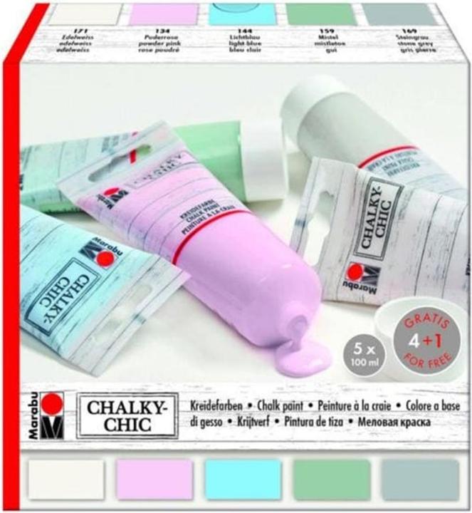 Marabu Gesso color gesso Chalky-Chic (Bianco, Verde, Rosa, Grigio, Blu chiaro, 100 ml)