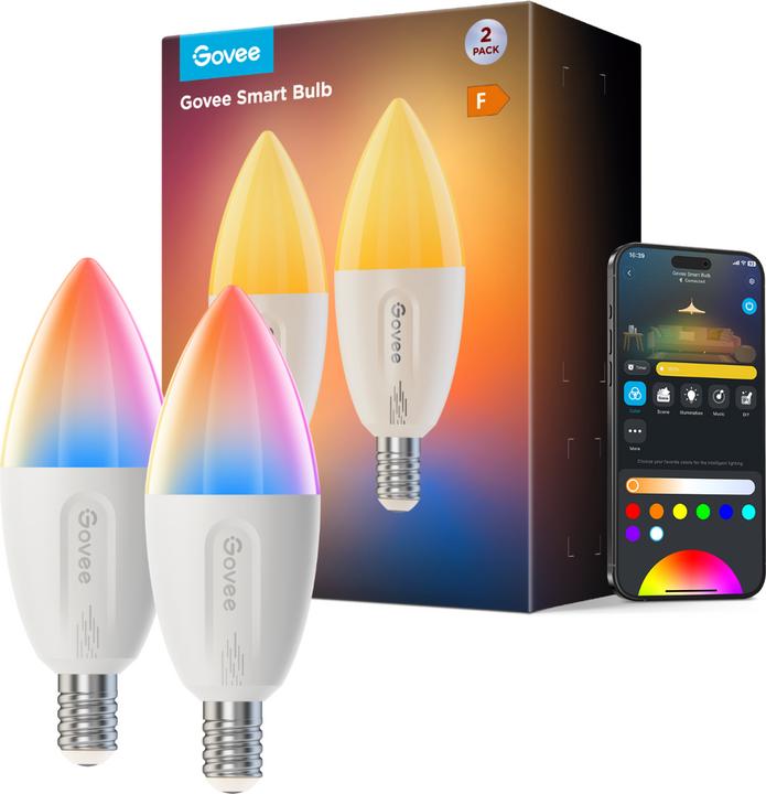 Image du produit Govee Smart Light Bulb E14, RGBWW, CRI groesser als (E14, 5 W, 450 lm, 1 x, F)