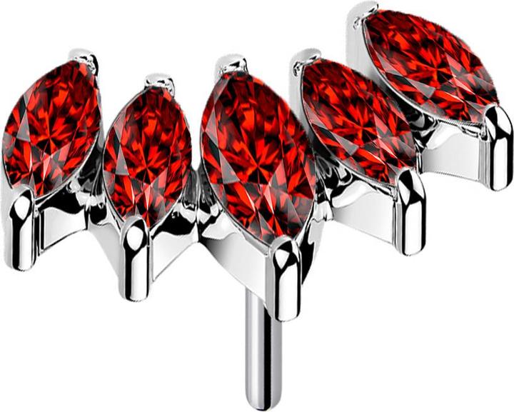 Star Piercing Threadless Fächer silber mit fünf Kristalle rot (ohne Messing, Titan G23)