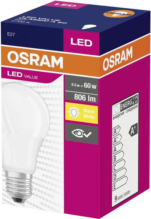 Produktbild Osram Led Value Classic A (E27, 8.50 W, 806 lm, 1 x, F)
