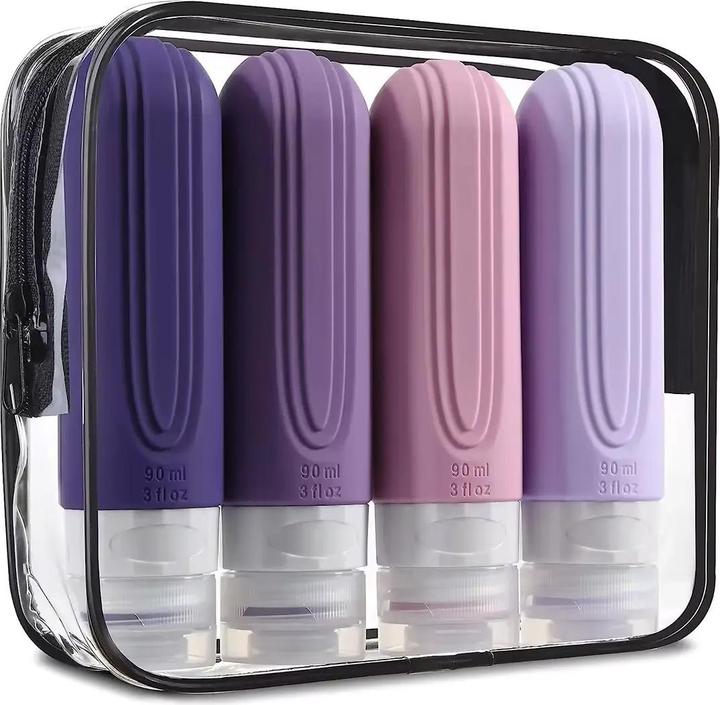Swissdetector 4er-Pack - Tragbare Reiseflaschen aus Silikon - wasserdicht - wiederbefüllbar - 90ml (Flüssigkeitsbeutel)