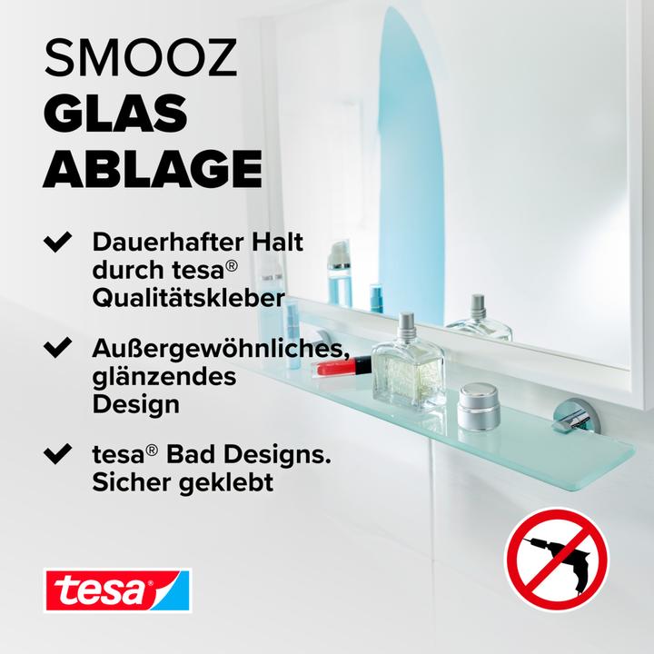 Actual product image tesa SMOOZ glass shelf incl. adhesive solution without drilling (5 x 18 x 70.5 cm)